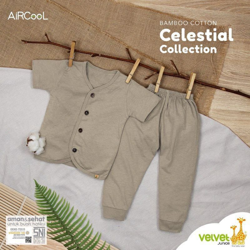 Velvet Junior Bamboo Cotton Celestrial Collection Setelan Pendek Celana Panjang Kancing Tengah  Warna Polos Random - CC-060C4 (Per2 Dan Per3)