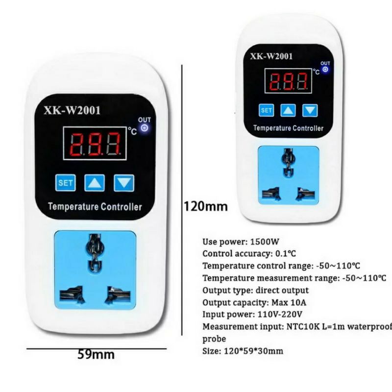 AC 110-220V Digital Thermostat Suhu Pendingin Pemanasan Soket Outlet NTC Sensor W2001 Digital