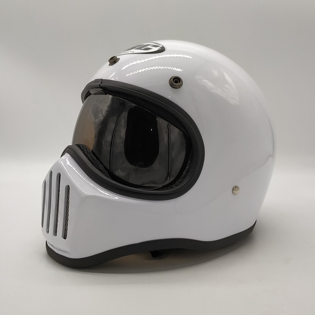 Helm Cakil HBC Polos White Glossy + Inner Visor ( Fullface / Retro / Klasik / Vespa )