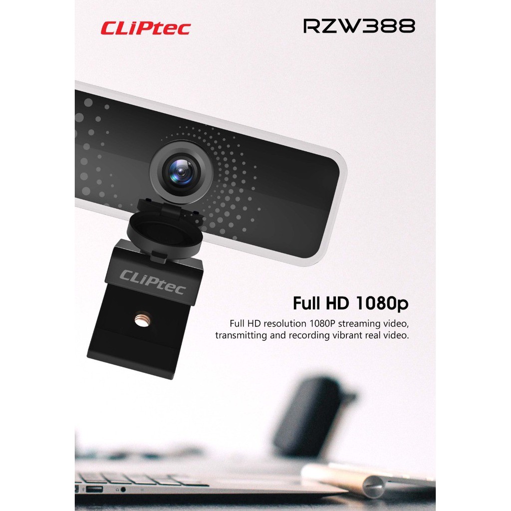 Webcam CLIPtec wired usb Full HD 1080P 30fps 2MP Wide-Angle Hallo RZW388 - pc web camera