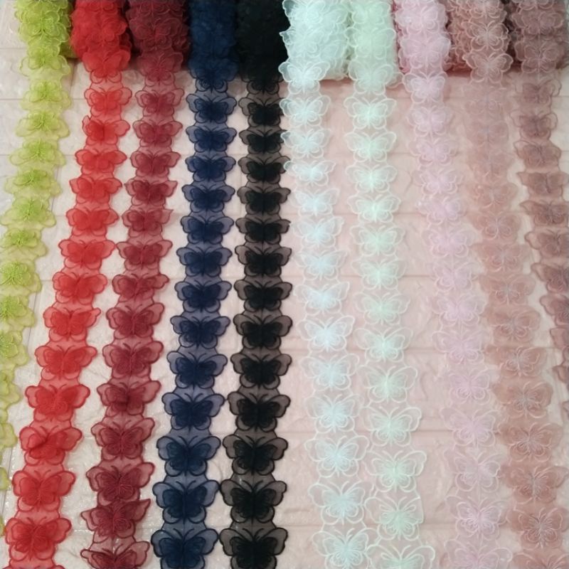 Renda organdi | renda kupu kupu organdi | renda bordir timbul | Renda kupu 3D