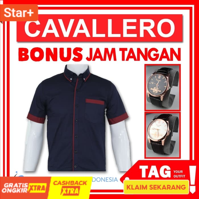 Maroon Kemeja Pria  Lengan Pendek  "XL" (TagUs Cavallero / Navy ) Merk Baru Fashion