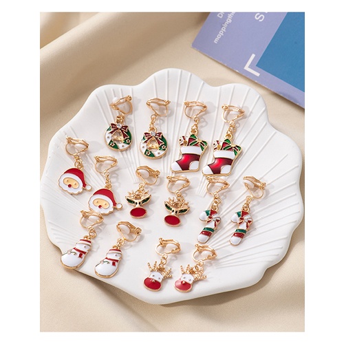 LRC Anting Jepit Fashion Christmas Snowman Bells Elk Gift Box Ear Clips Q33941