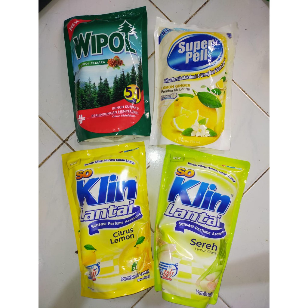 SO KLIN LANTAI SEREH/SO KLIN LANTAI CITRUS LEMON/SUPER PELL LEMON GINGER/WIPOL KARBOL CEMARA