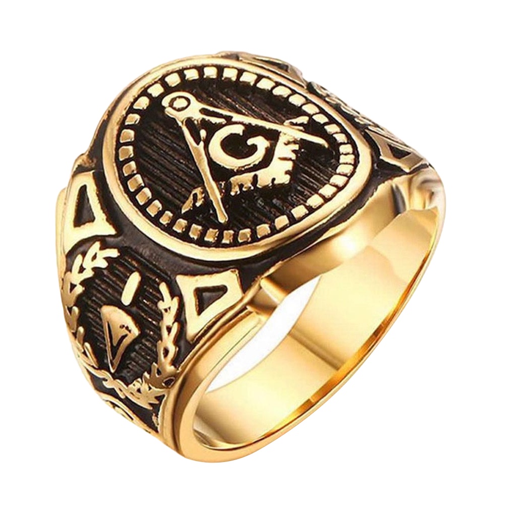 Hu Hu Hu Hu Hu Alat Bantu Pasang Kacamata♡ Cincin Pria Bahan Alloy Desain Simbol Freemason Gaya Vintagepunk Untuk Hadiah