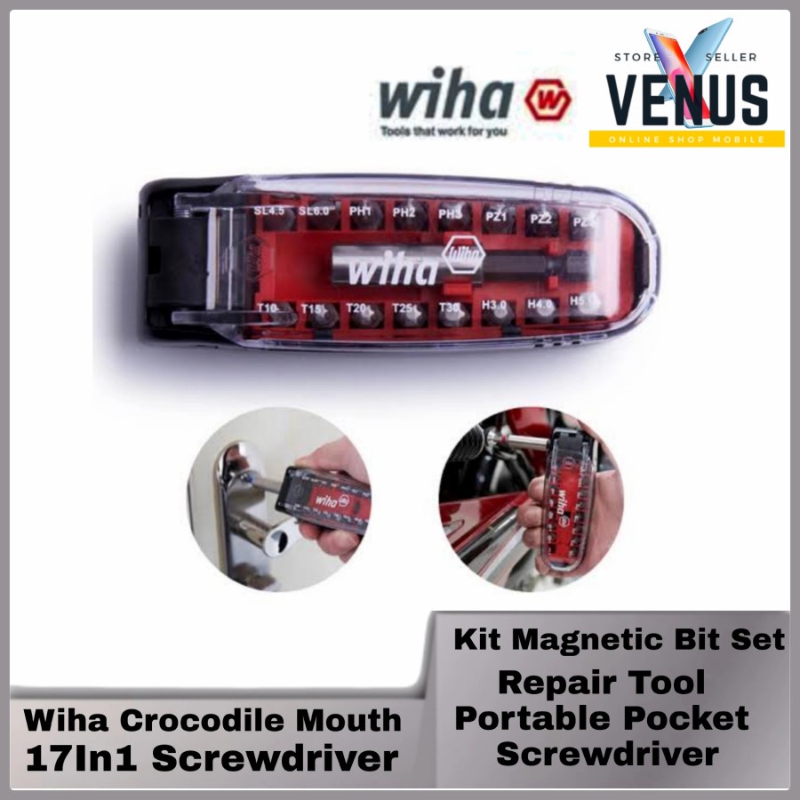 WIHA crocodile mouth screwdriver 17 in 1 Bits Kit Mini - Obeng Magnet