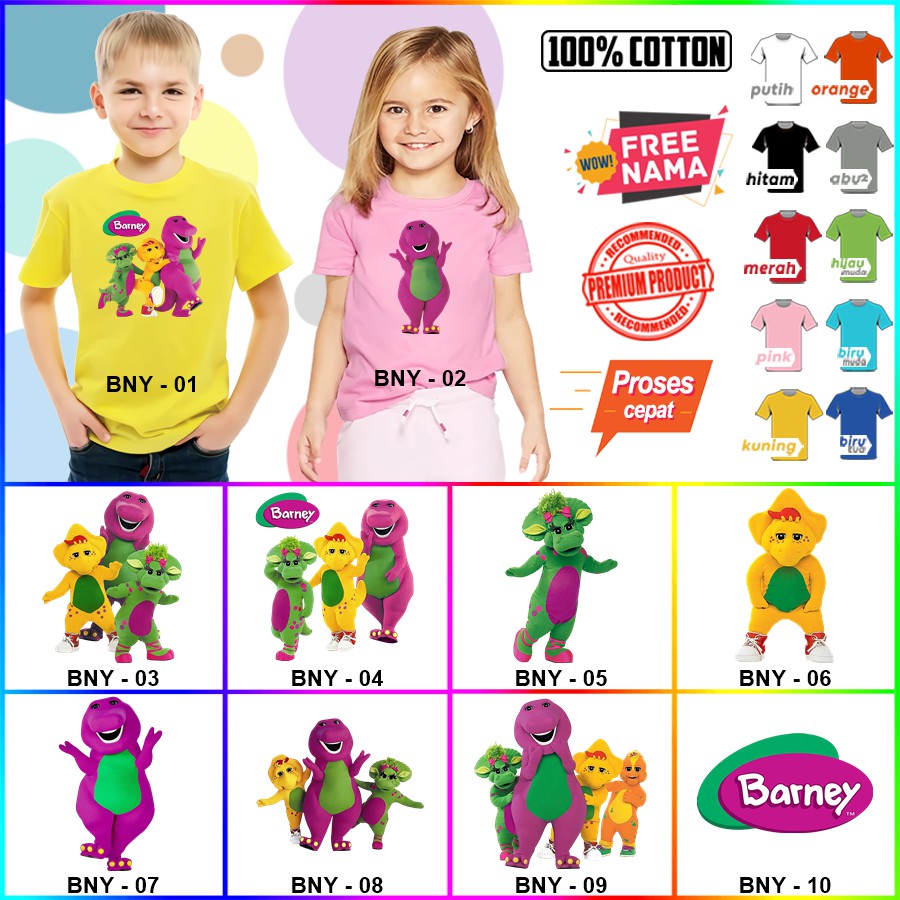 Baju Kaos ANAK DAN DEWASA BARNEY COUPLE (FREE NAMA)