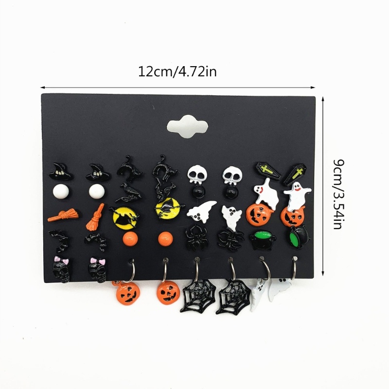 Set Anting Stud Desain Kerangka Labu Halloween Bahan Alloy Untuk Wanita