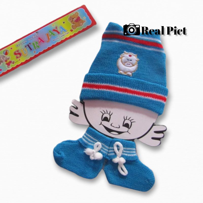 2in1 Set Topi Rajut Bayi + Kaos Kaki Bayi ST-05003 Topi Bayi Kupluk Bayi Sarung