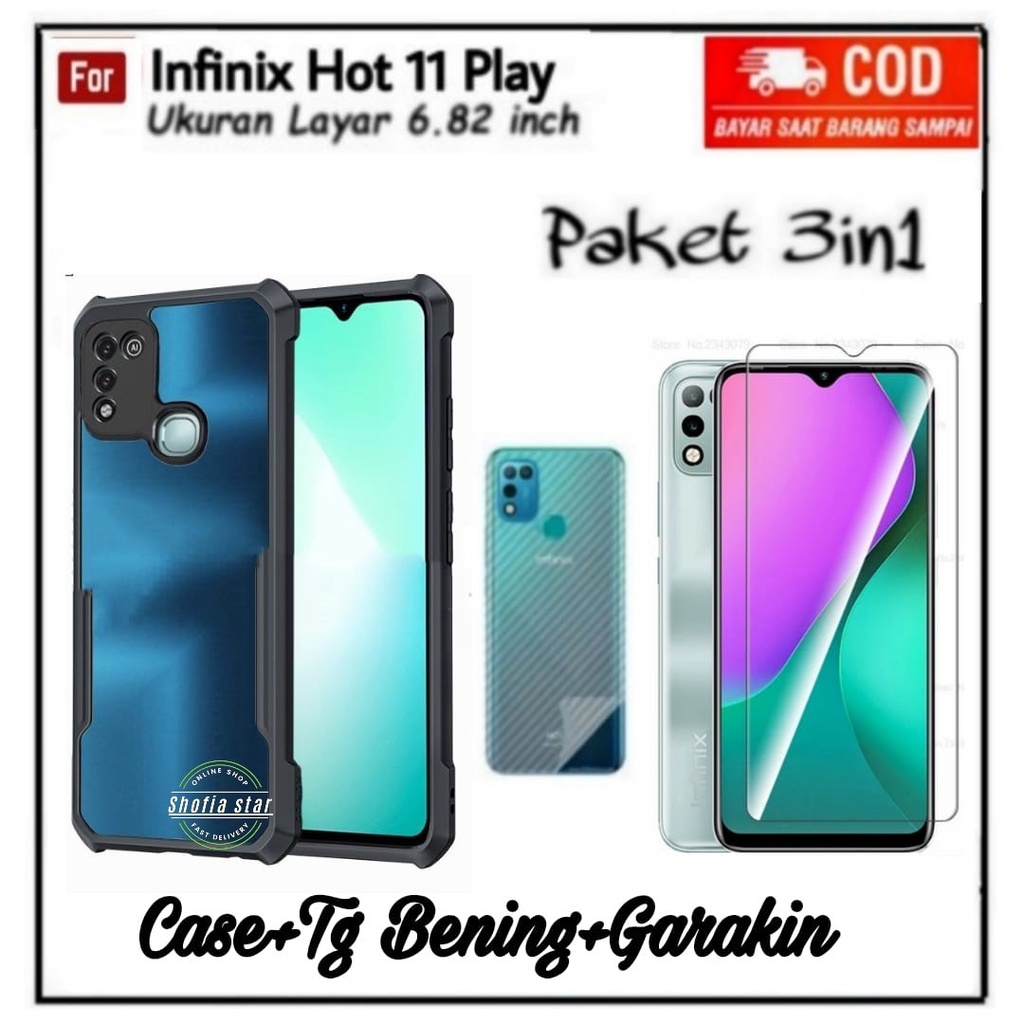 PAKET 3IN1 CASE INFINIX HOT 11 PLAY HOT 10 PLAY HOT 11S NOTE 11S 11 PRO SOFTCASE SHOCKPROOF TRANSPARAN CAMERA PROTECT CASING