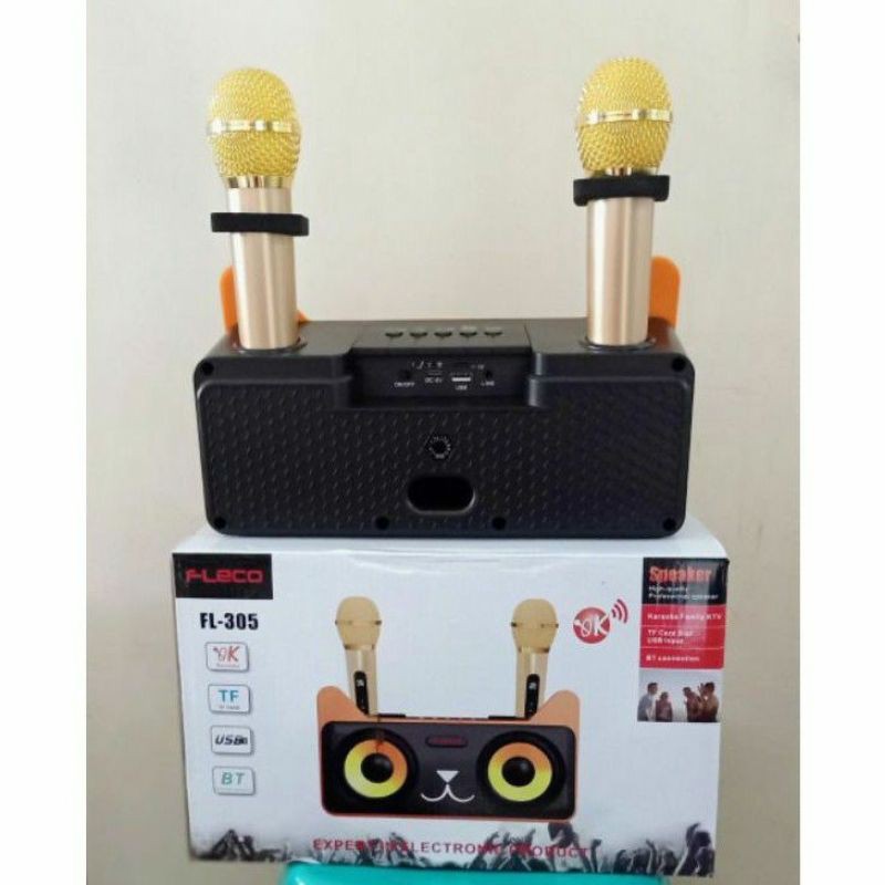 Speaker Wireless Bluetooth Karaoke Fleco F-305 Terbaru (Bonus mic 2 Pcs)