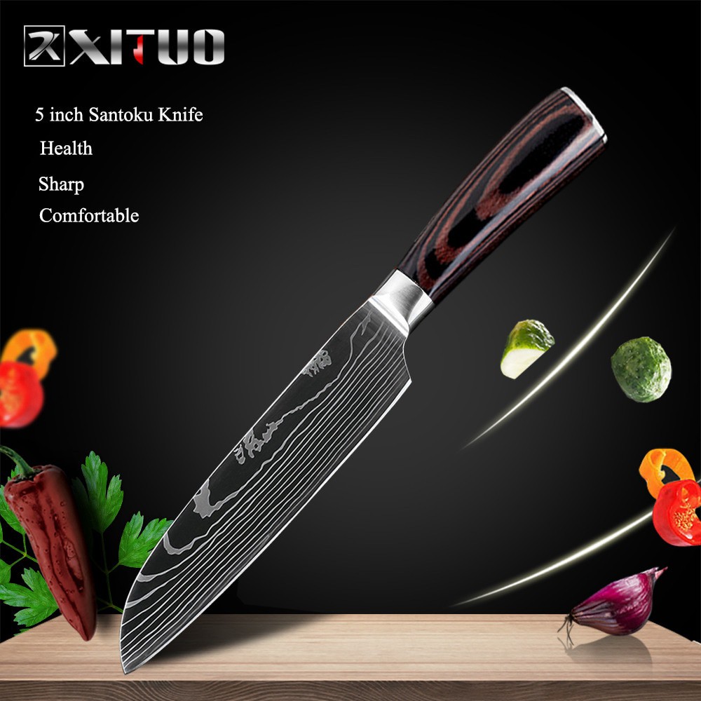 XITUO Pisau Dapur Chef Damascus Pattern - 5 Inch Santoku Knife Premium