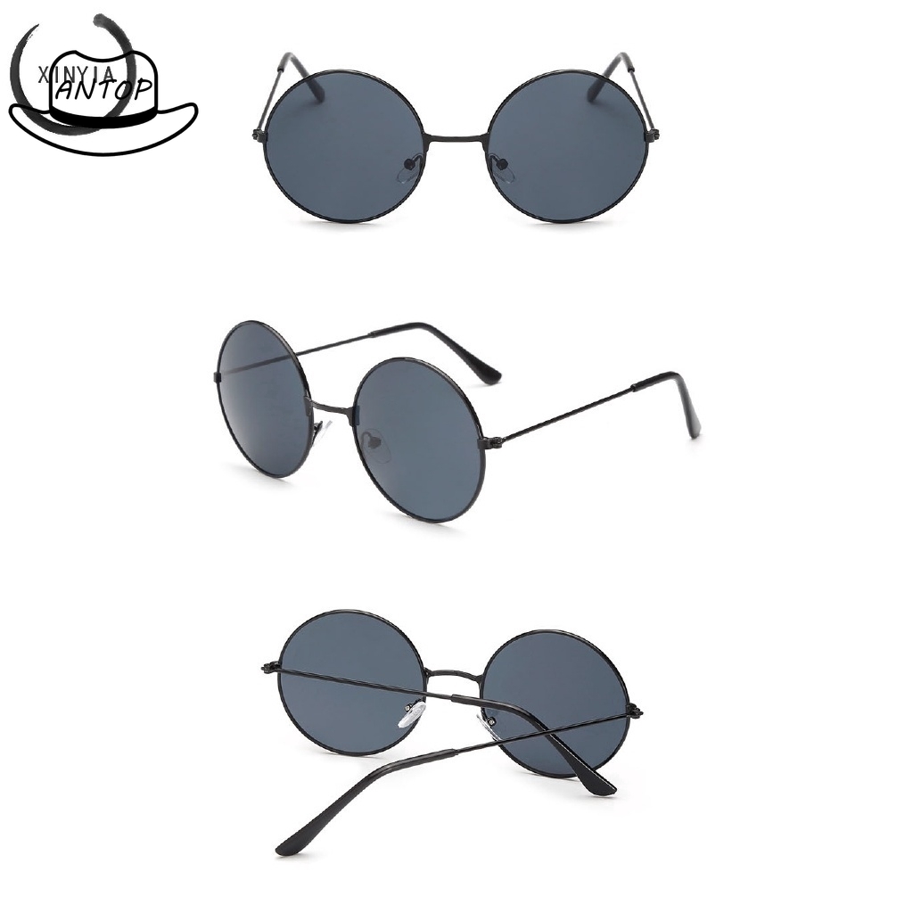 Antop！[Bayar di Tempat] Kacamata Wanita Pria Hitam Retro Lensa Warna Frame Bulat Women Sunglasses