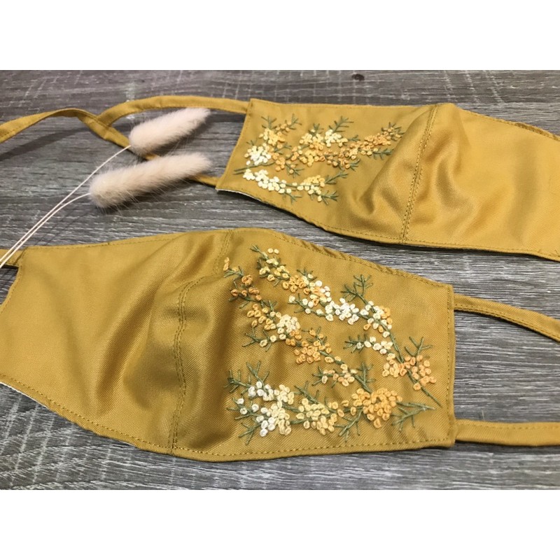 Masker Sulam Benang Warna Kuning Mustard