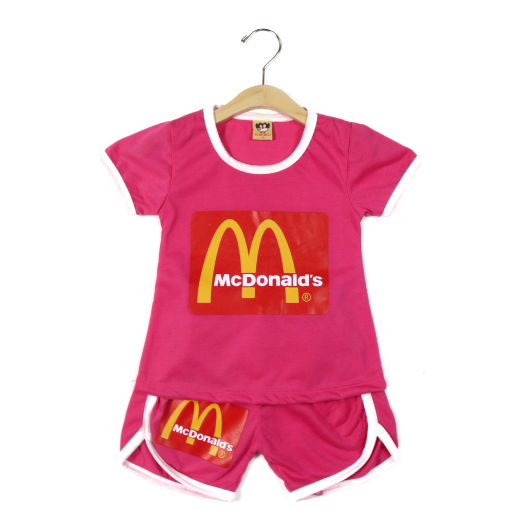 SETELAN FASHION SIKUNING MOTIF MCD BAJU ANAK PEREMPUAN BAHAN KAOS GAMBAR SABLON 2-7 TAHUN