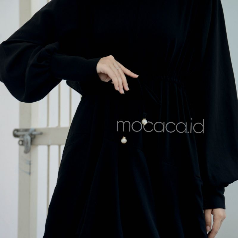 gamis susun hitam jetblack jet black pekat premium tidak nerawang bisa syari  sudah 1 set dengan pashmina jumbo busui friendly kancing lengan lebar limited edition