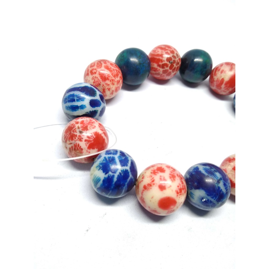 Gelang Batu Coral Petir Kombinasi Merah Biru Hijau 15 mm murah