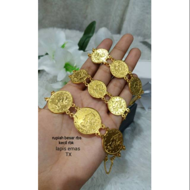 Gelang koin rupiah ringgit replika emas Penang lapis emas 24k