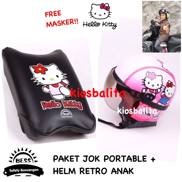 FREE MASKER &amp; FREE BUBBLE WRAP!! PAKET JOK PORTABLE KURSI BONCENGAN MOTOR + HELM RETRO ANAK