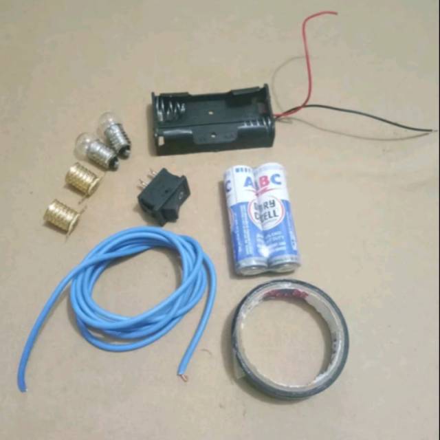 PAKET baterai abc AA bolam senter isolasi hitam kabel tempat baterai fiting senter saklar