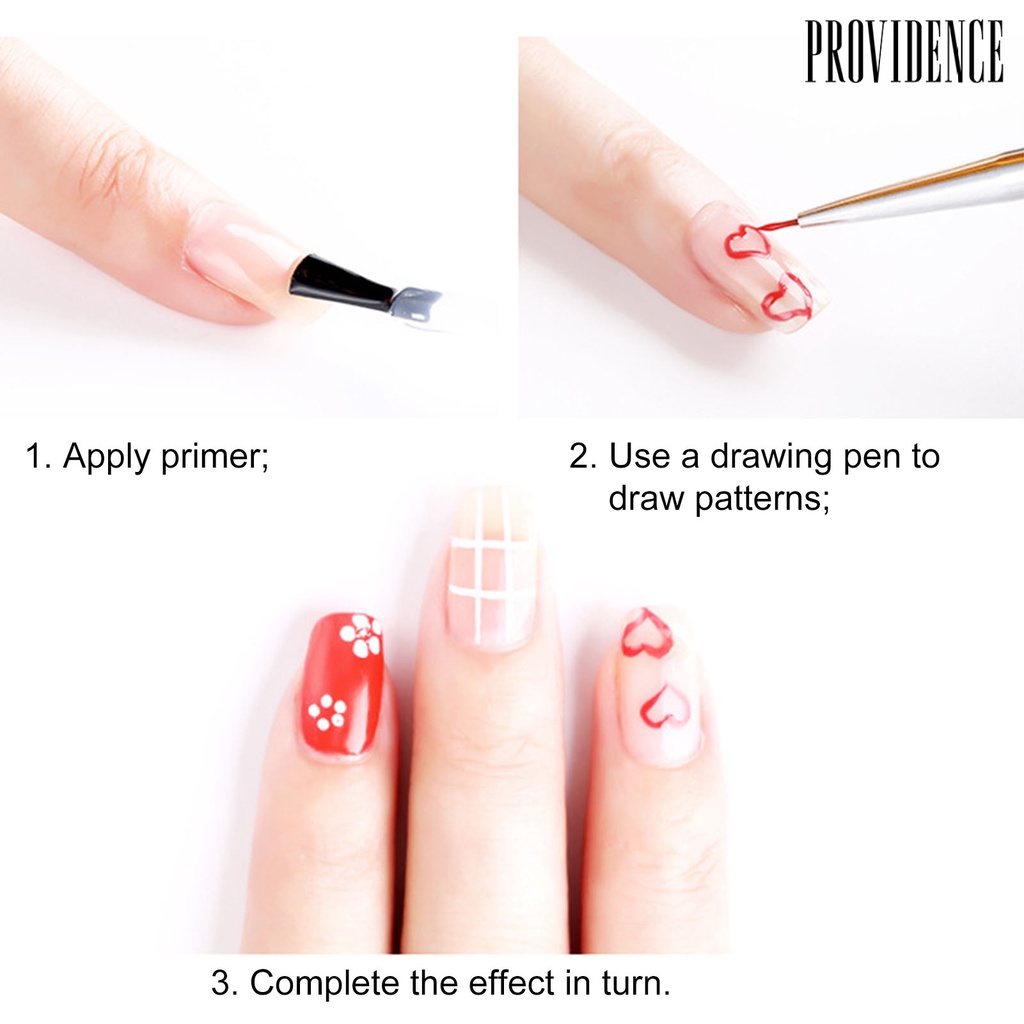 Providence 3Pcs Nail Pens Multifunctional Easy to Use Plastic Nail Art Drawing Liners for Salon