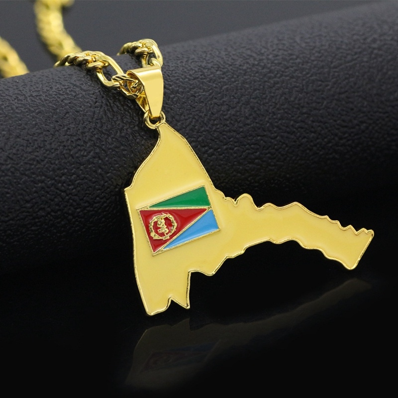 Kalung Liontin Peta Eritrean Lapis Emas 18k Gaya Hip Hop Untuk Pria