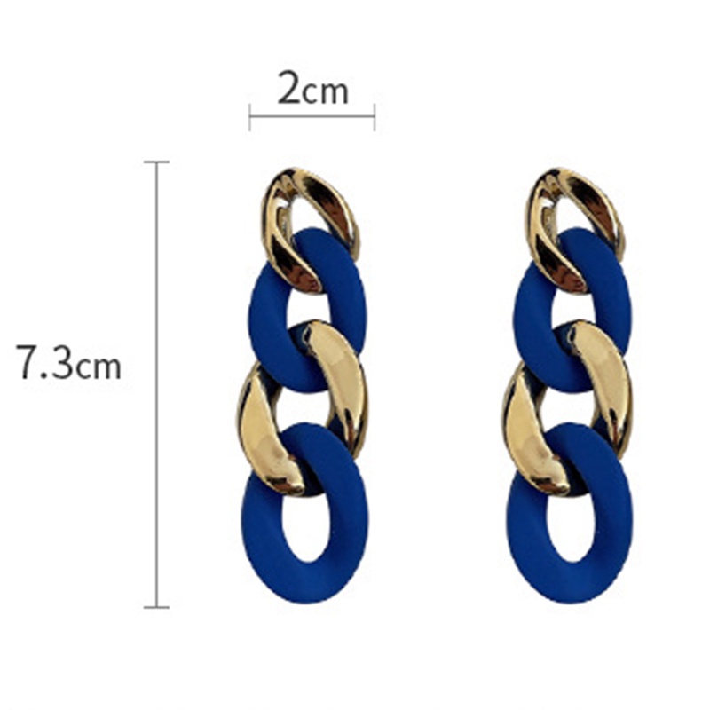Anting Rantai Panjang Bentuk Bulat Hati Geometris Bahan Akrilik Warna Biru Gaya Vintage Untuk Wanita