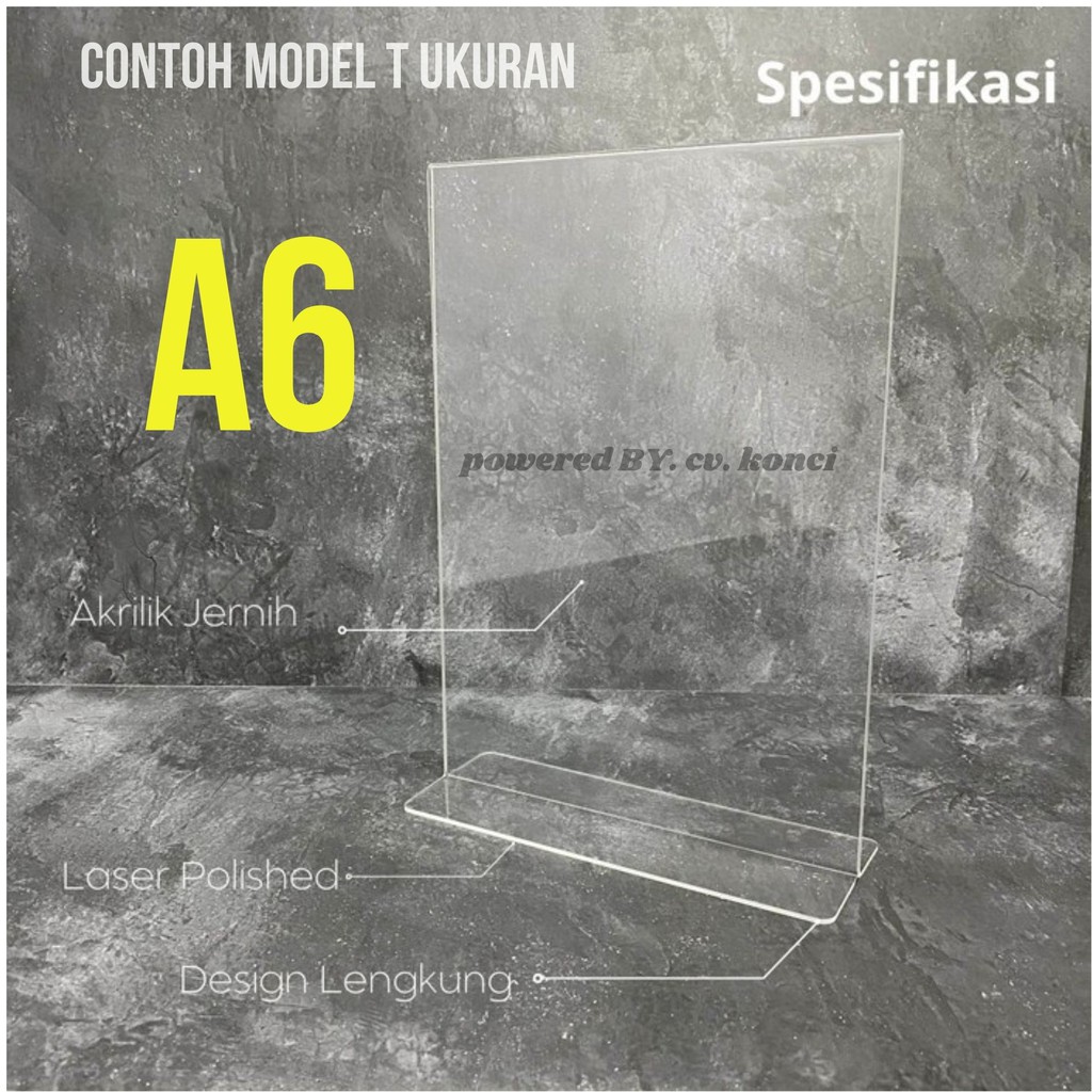 

Akrilik Model T 2mm brochure brosur holder stand acrylic tipe T Series bening ukuran A6 (10,5cm x 14