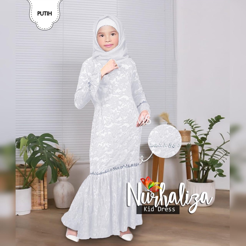 NURHALIZA MAXI DRESS BRUKAT ANAK 6-8th / GAMIS BRUKAT ANAK MUSLIMAH CANTIK MAXY KID NURHALIZA BAHAN MOSCREPE KOMBI BRUKAT