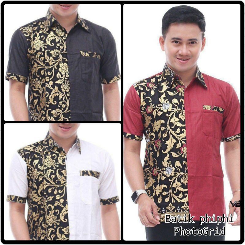 Kemeja Batik Kombinasi Pria Lengan Pendek Termurah &amp; Terlaris Size M,L,XL,XXL ( ORIGINAL ) #1