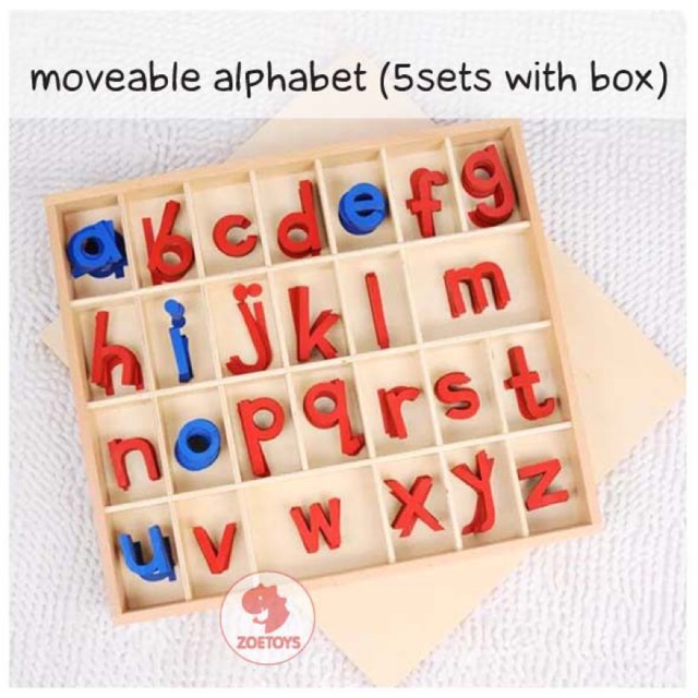 Zoetoys Large Moveable Alphabet | Lowercase Ukuran Besar Bahan Kayu Solid Montessori Language Merangkai Huruf Wooden Letter Box | Mainan Edukasi Anak