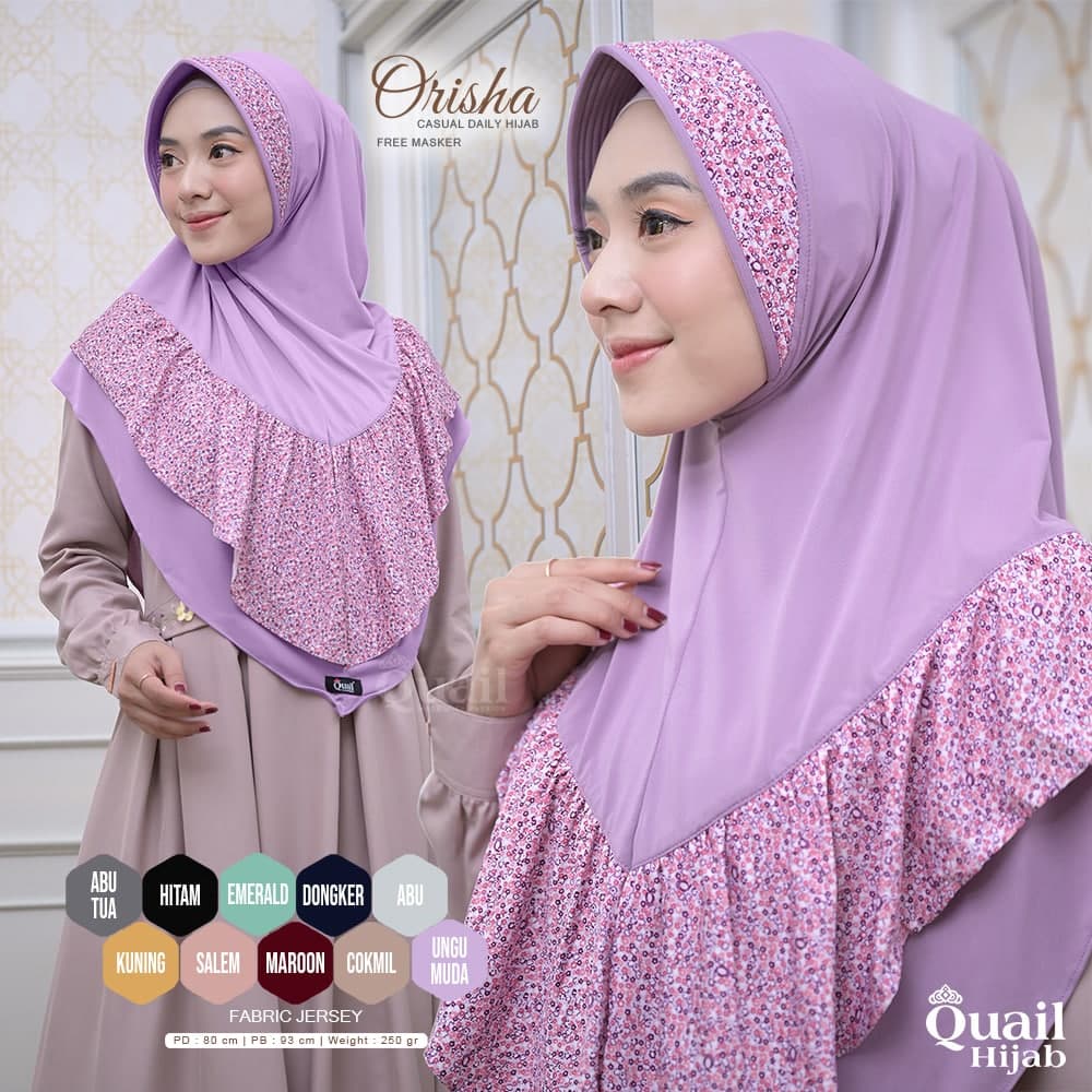 Jilbab Instan Murah Kombinasi Motif Orisha Quail Hijab