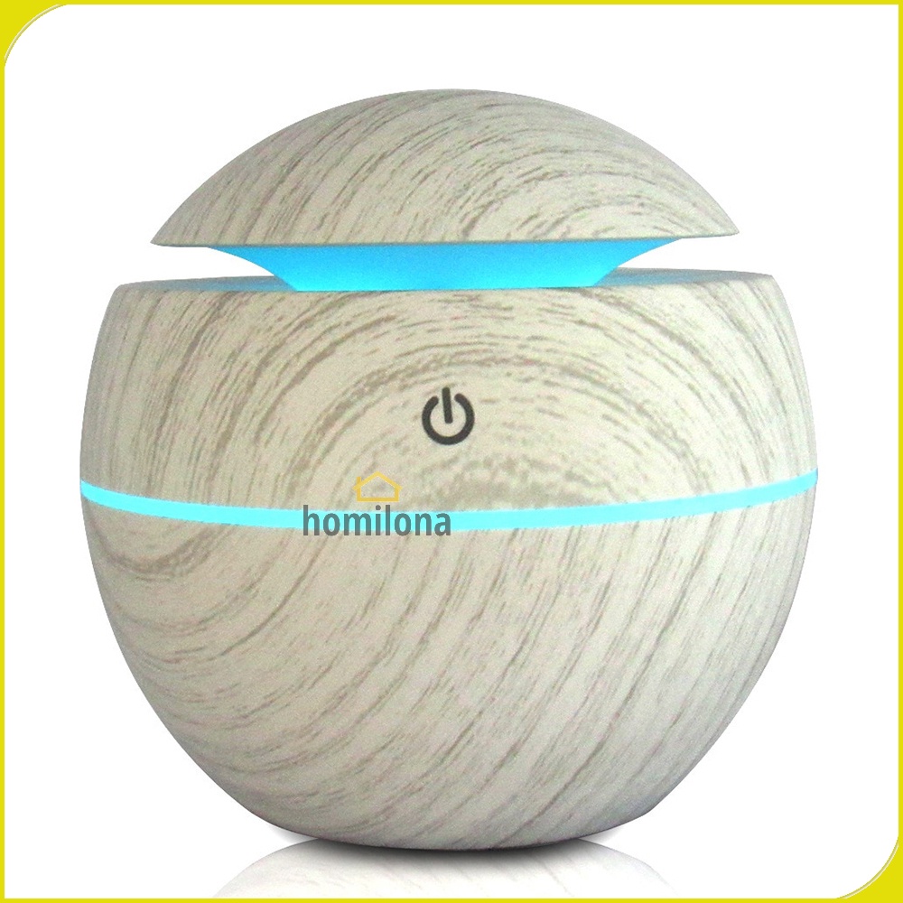 Humidifier Diffuser Aromaterapi Ultrasonic Motif Kayu 130ml - Taffware HUMI J-006E White - Aromatherapy Essential Oil Burner Mini Bulat Bola Planet Wood Design