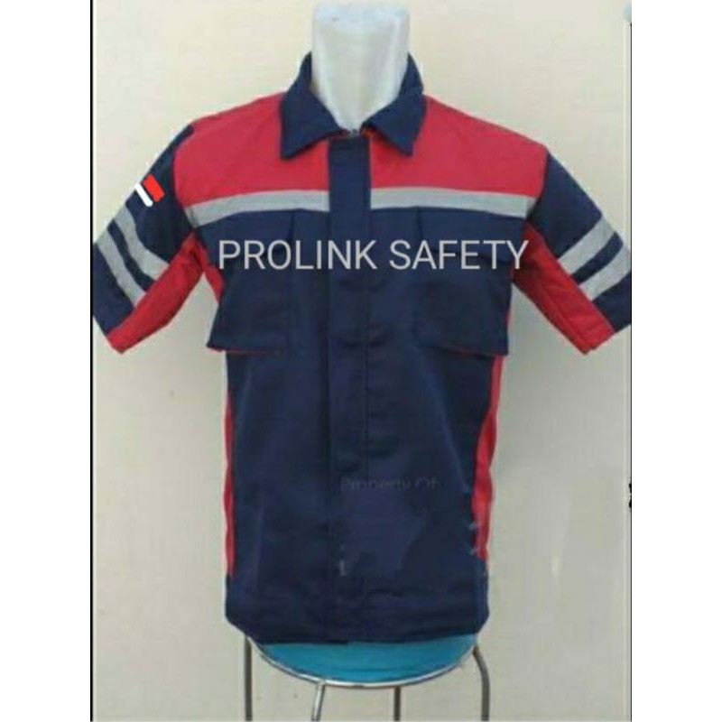 SERAGAM SAFETY LENGAN PENDEK FREE LOGO K3 BENDERA DONGKER KOMBINASI MERAH