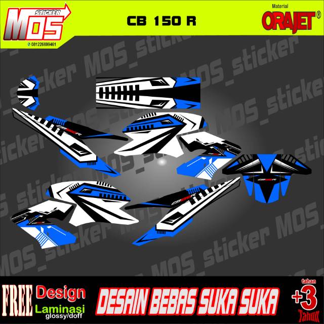 Stiker Motor Honda Cb150r Cb 150 R Desain Simpel Putih Biru