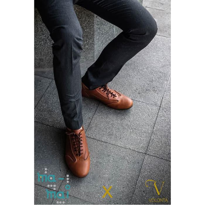 LARIS SEPATU PRIA KULIT CASUAL TALI FORMAL TAN 03 VOLONTA SHOES SOL COKLAT - COKELAT MUDA