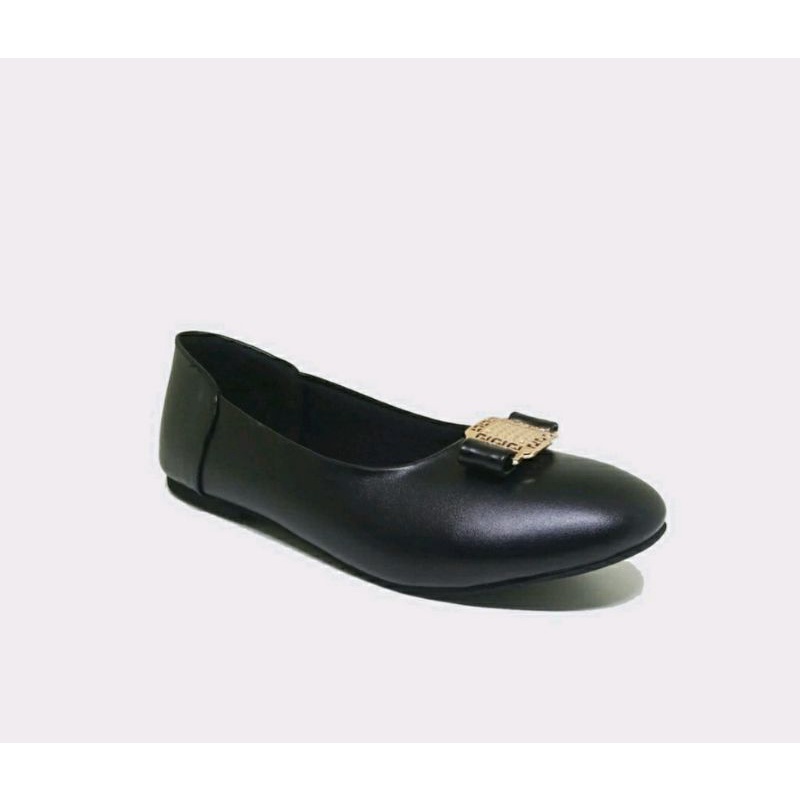 Sepatu Flatshoes Wanita ELNara Big Size 41-45 Pantofel flat Kulit Ukuran besar Hitam Kasual, 41