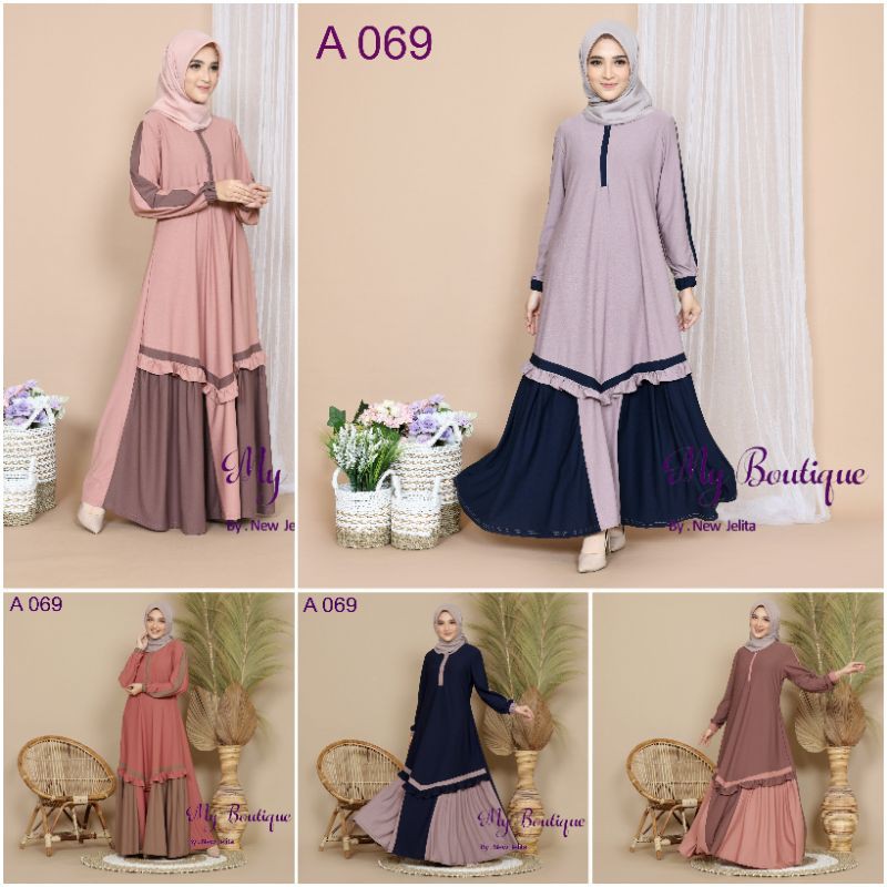 My Boutique Fashion Gamis A069 Warna Terlengkap Stella Crepe Premium Resleting Busui Bumil Dress