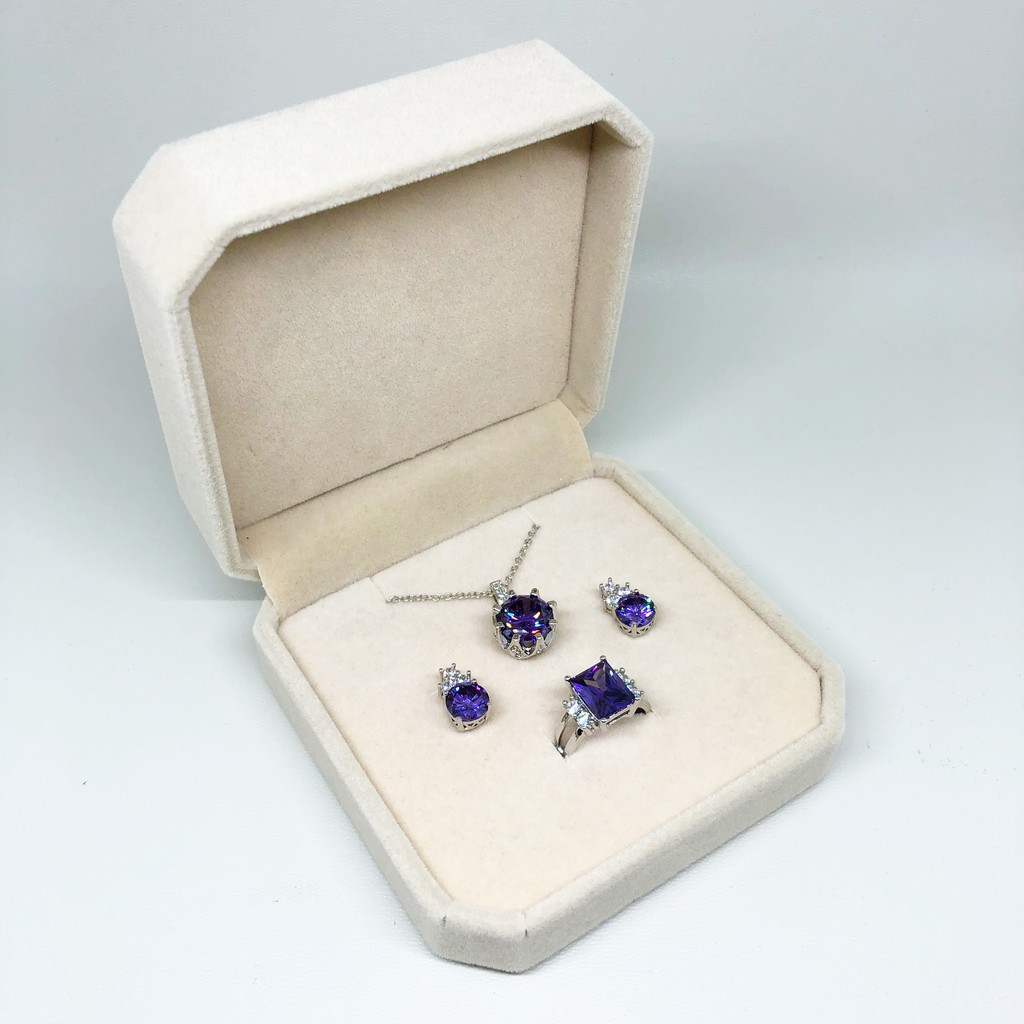 Kotak Set Perhiasan Kalung Anting Cincin Box Hantaran Velvet Bludru - BX004