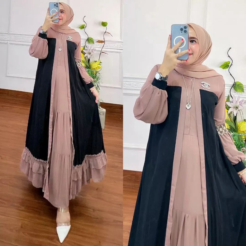 Salma Dress / Gamis Muslim Wanita Ceruty Babydoll Full Puring / Dress Kondangan Murah Kekinian / Casual Dress / GOM