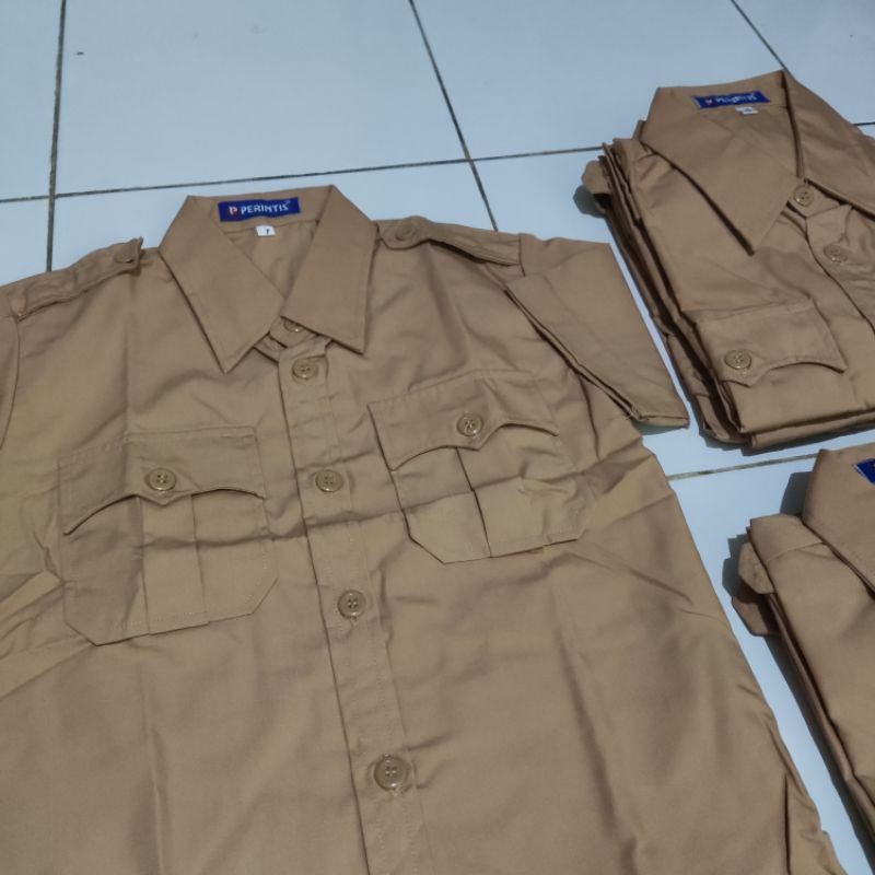 Seragam Sekolah Kemeja Pramuka Penggalang Coklat Polos Merk Perintis Size 7-10