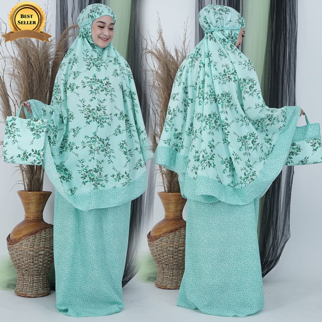 mukena rayon alesya remple/bahan rayon motif kembang daun/BISA COD