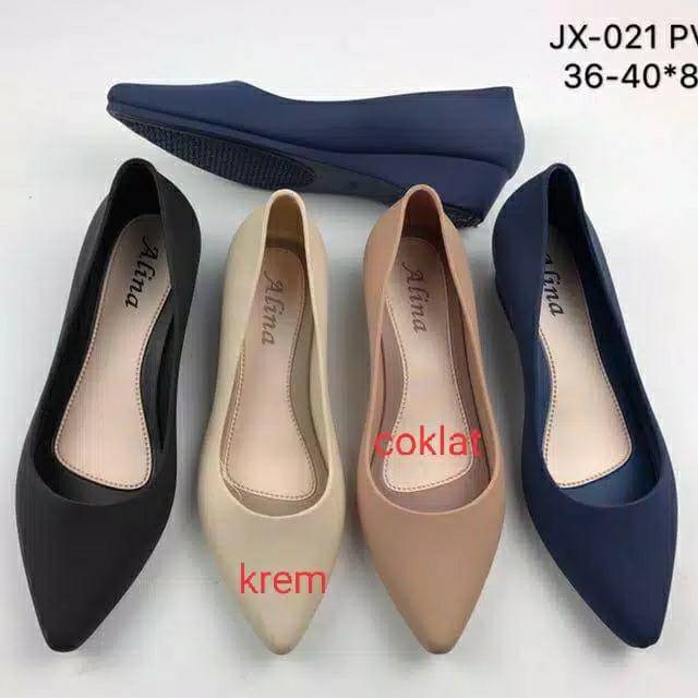 Sandal wanita flat shoes jelly karet lancip ALINA JX-021 PV