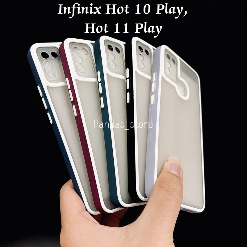 Pro Hybird Infinix Hot 10 Play / Hot 11 Play Softcase Halus dan Elegan / Pinggiran Garis Putih Keren (Pandas)