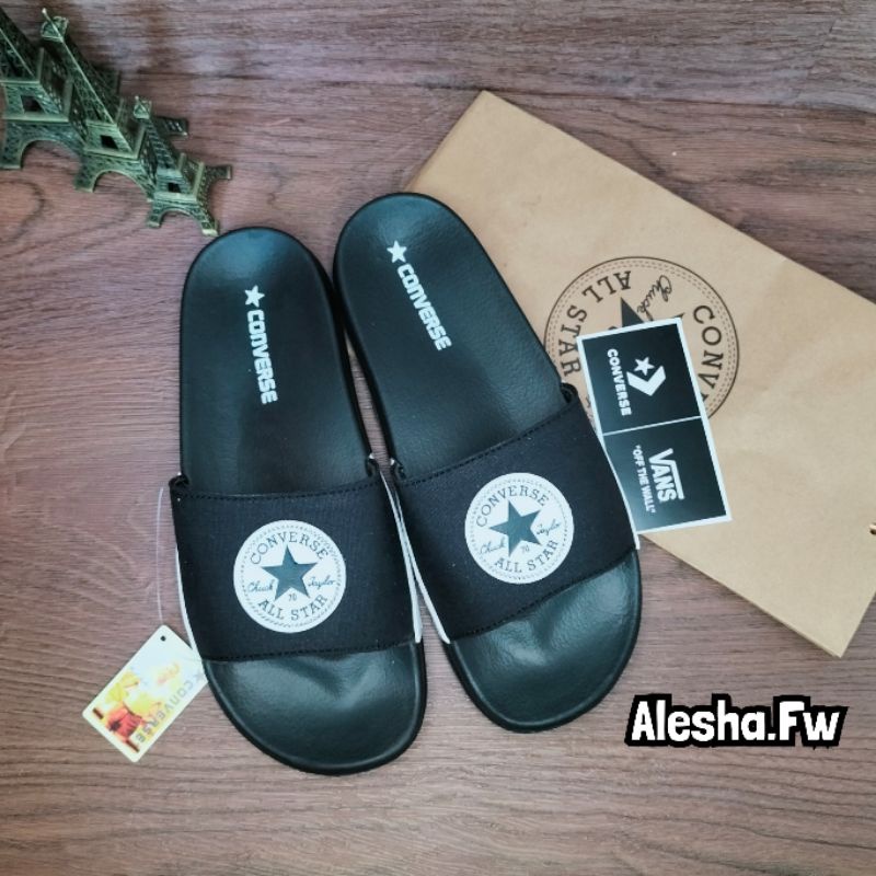 SANDAL SLIDE CONVERSE BLACK PREMIUM / SENDAL SLIDE CONVERSE  WARNA HITAM TERLARIS /SENDAL SLOP CONVERSE /Sandal Kekinian OOTD