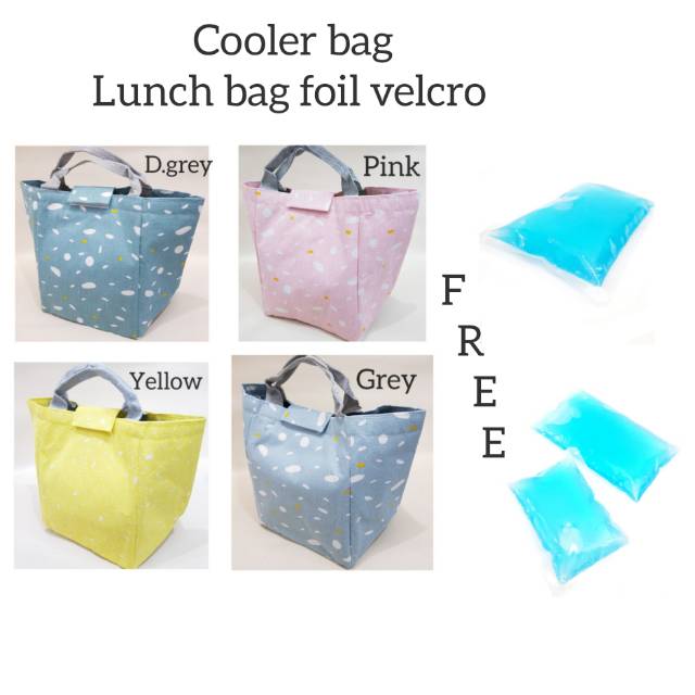 Cooler bag Lunch Bag Velcro  foil Free 3 blue ice gel /  PAKET PROMO SC01 S1