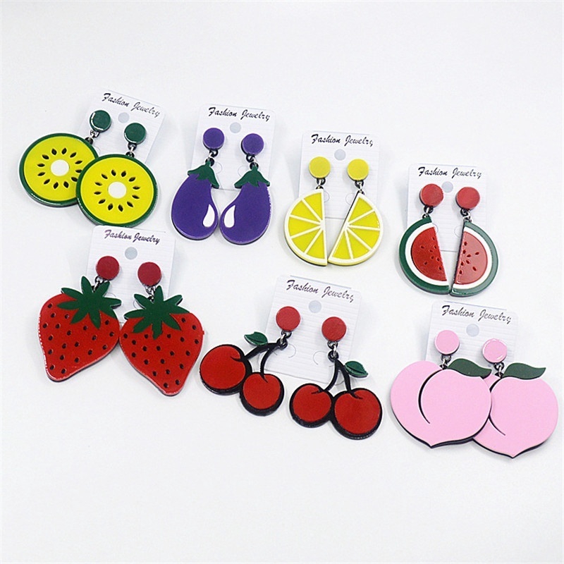 Anting Desain Buah Semangka Lemon Strawberry Peach Gaya Korea Untuk Musim Panas