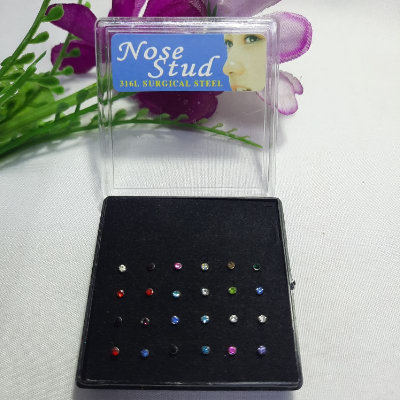 Anting Hidung Isi 24 Pcs Tindik Hidung Nose Stud Surgical Steel