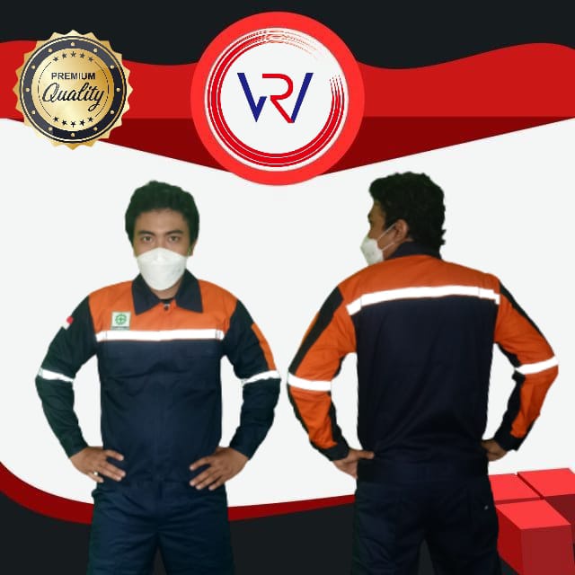 Kemeja Safety | Wearpack Proyek Lengan Panjang | Oranye - Navy