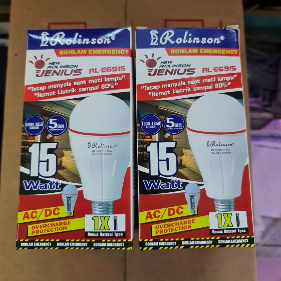 Barangunik2021-Bohlam Emergency 15 watt Rolinson Jenius RL-E6915 Bisa Ganti Baterai/Lampu Emergency 15 watt/Lampu Darurat